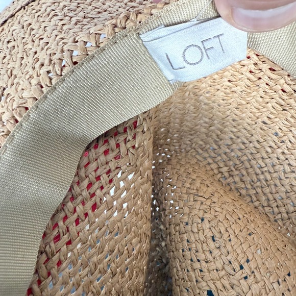 LOFT Straw Fedora Hat M/L with Red Ribbon Band Beach Sun Bohemian NWT - Picture 3 of 8